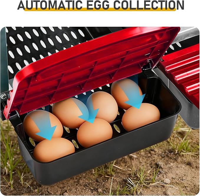 6 Compartment Chicken Nesting Box with Roll Away Egg Design - Wall Mount Hen Laying Box with Pull-Out Trays for Easy Egg Collection, Cleanable & Chicken Coop Accessories, 6 Holes, Red