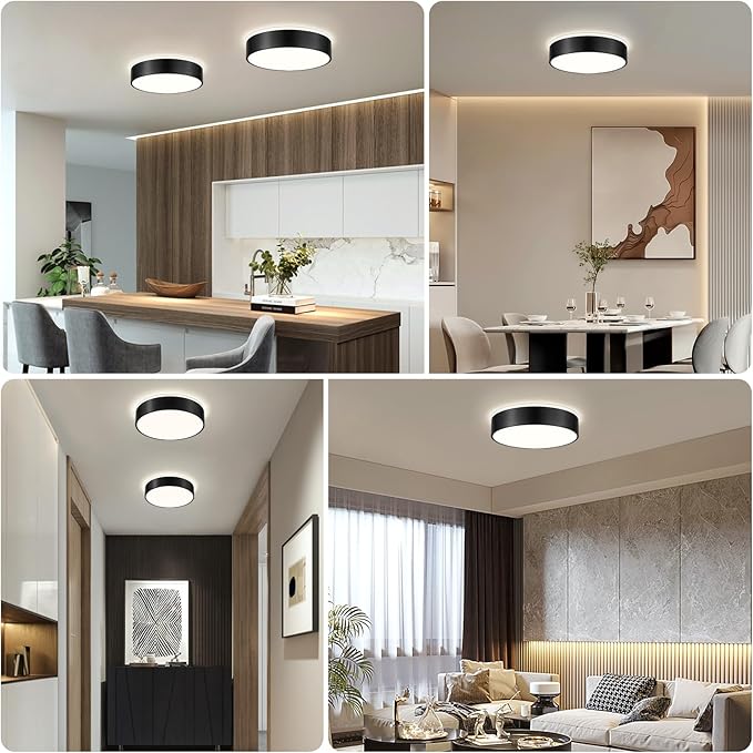 Black Flush Mount Ceiling Lights, Modern Dimmable 5CCT Close to Lighting Fixture
