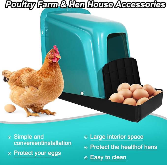 Chicken Nesting Boxes 10 Pack with Egg Roll Out, Plastic Chicken Laying Boxes for Chicken Coop, Wall Mounted Hen Nesting Box for Chickens & Poultry, Durable, Easy to Install & Clean, Green