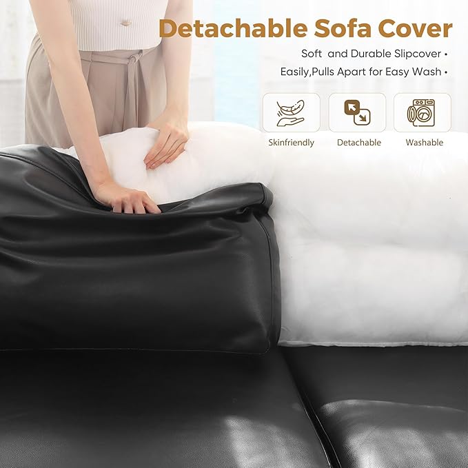 ABCASA Oversized 145.5" Faux Leather Modular Sectional Sofa, Modern Large 10 Seater U Shaped Couch with Storage Seat with Reversible Chaise Deep Seat for Living Room DIY Combination - Black