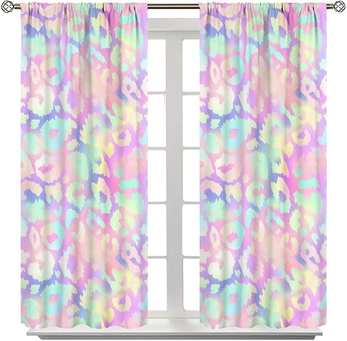 Colorful Leopard Curtains, Cheetah Safari Modern Rainbow Leopard Design Window Curtains for Bedroom Living Room Boys Kids Room 42" W X 54" L