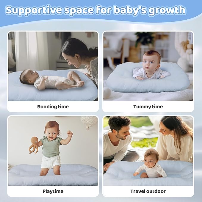 Baby Lounger - Baby Lounger for Newborn, 0-24 Months, Infant Lounger for Home and Travel, Soft Cotton, Baby Nest Lounger, Newborn Babies Essentials Gifts, GrayishBlue(Lounger Cover Included)