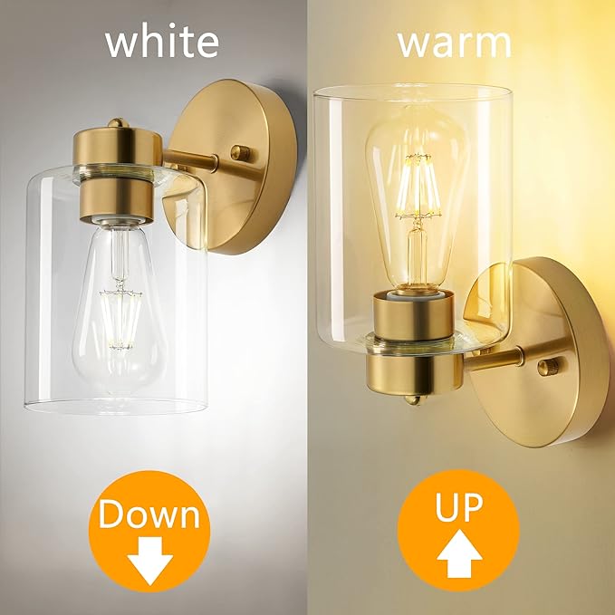 Bathroom Light, Wall Sconces Set of Two, Brushed Gold Vanity Sconce Lights