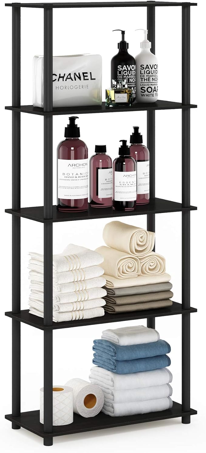 Furinno Turn-N-Tube 5-Tier Multipurpose Shelf / Display Rack / Storage Shelf / Bookshelf, Round Tubes, Espresso/Black