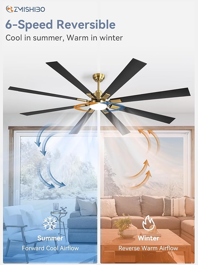 ZMISHIBO 80 Inch Black and Gold Ceiling Fans