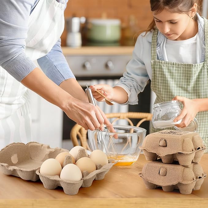 40 Pack Egg cartons 2x3 Style Half dozen egg cartons Bulk 6 Count Reusable Paper pulp egg storage tray Sturdy egg containers with instruction cards and stickers for Family Farm Market