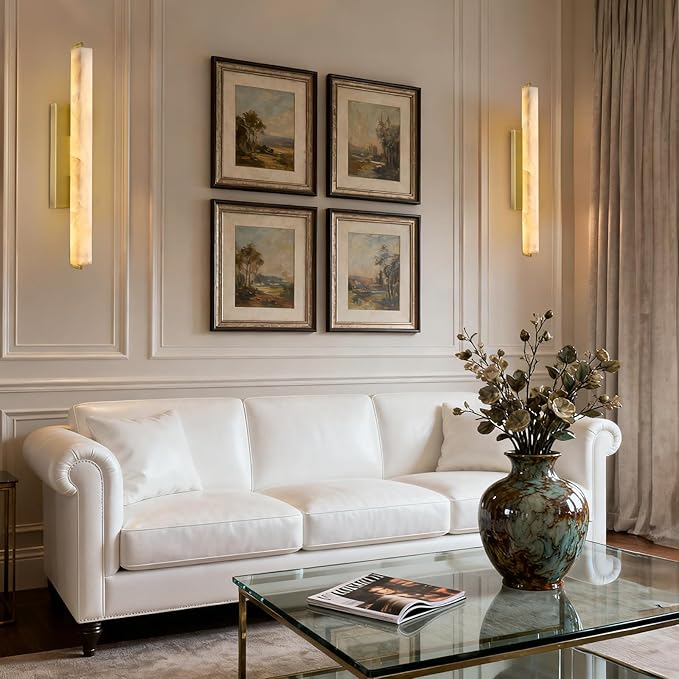 Alabaster Wall Sconce, Brass Modern Bathroom Sconces, Indoor Wall Lighting