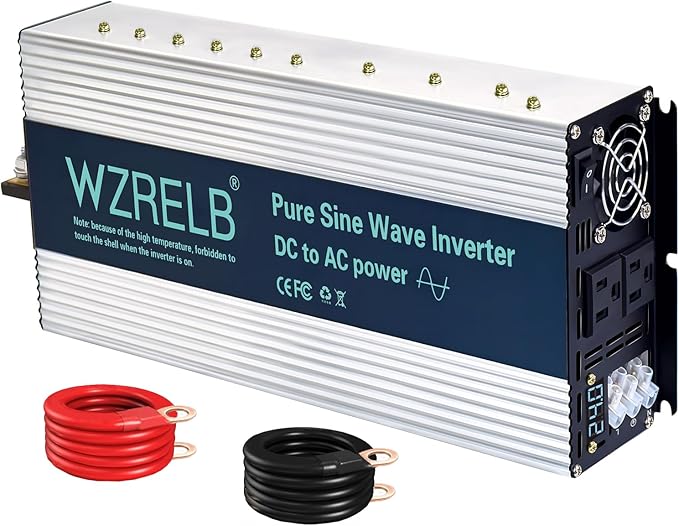 WZRELB 2500W Pure Sine Wave Inverter, Car Power Inverter 24V DC to 110V 120V AC Converter for RV, Truck, Solar, Outdoor with Dual AC Outlets, Hardwire Port, Surge 5000W, LED Display,Off-Grid
