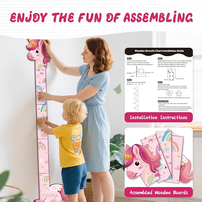 Personalized Name Growth Chart for Kids, Unicorn Wooden Wall Decor Growth Chart, Wall Decor for Kids Room, Wooden Growth Chart for Wall and Nursery Medical Office Toddler Playroom