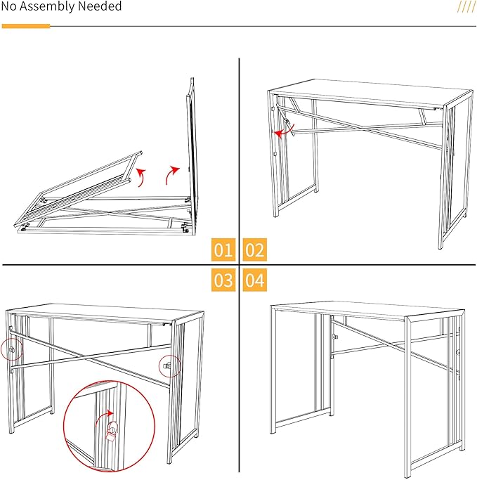 40 inch Folding Computer Desk, Writing Gaming Computer Camping Desk, No Assembly Required Home Office Table, Rustic Brown
