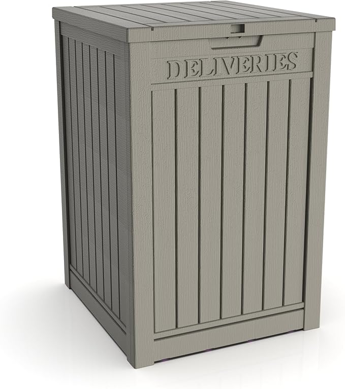 55 Gallon Coffee Resin Deck Box - Lockable, Rust-Resistant Outdoor Storage for Gardens & Patios - Waterproof Bench-Style Box with Handles