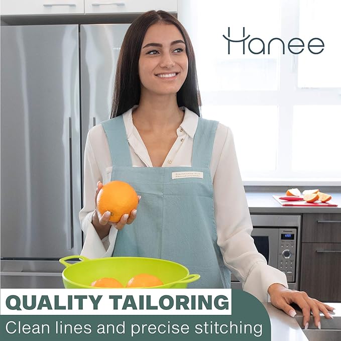 HANEE Cotton Aprons for Women and Men | Cross-Back Apron with Pockets
