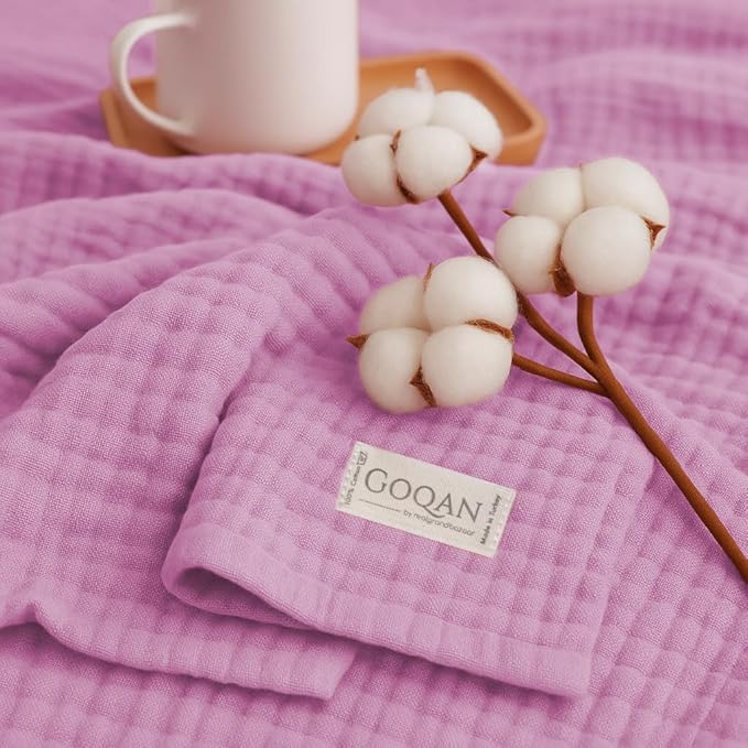 Goqan Muslin Blanket King Size 90x108 – 100% Cotton 4 Layer Boho Muslin Blanket for Adults, Lightweight, Soft, Breathable for Bed, Couch - Pink