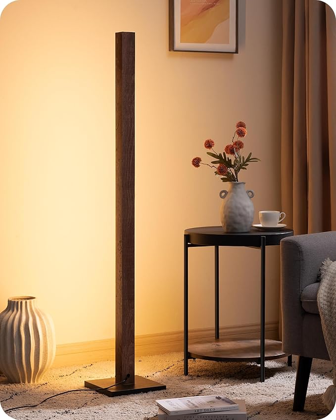 EDISHINE Wood LED Corner Floor Lamp, Modern Dimmable Light