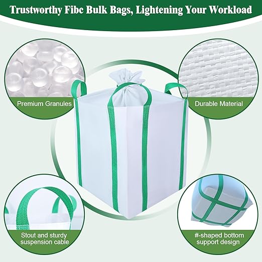 10 Pack 2 Ton FIBC Bulk Bag,35"L x 35"W x 43"H,4400lbs SWL,Woven Polypropylene Heavy Duty Bulk Bags,Duffle Top Flat Bottom for Industrial Agriculture Large-scale Storage Construction Debris
