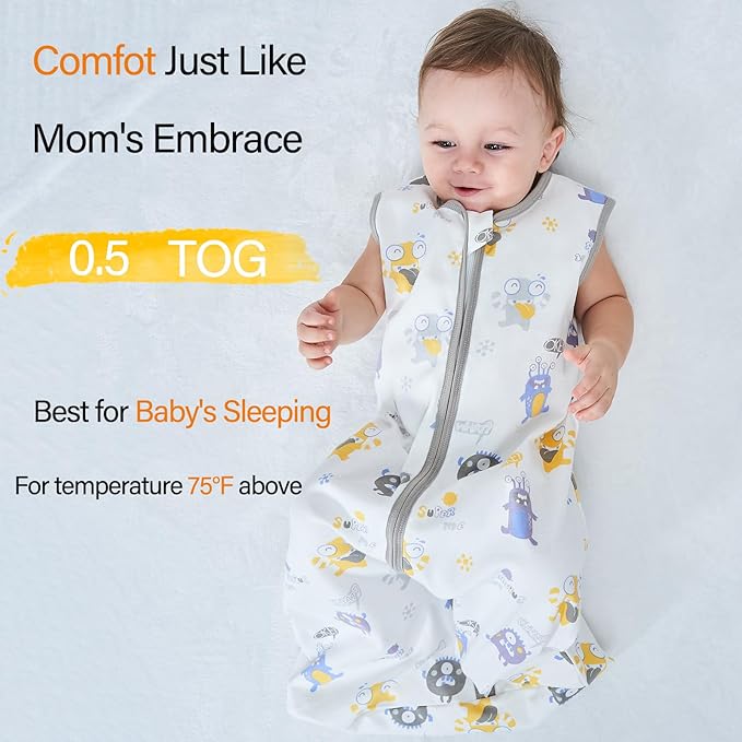 XUNTA 0.5 TOG Sleep Sack 100% Cotton Wearable Blanket, Summer Lightweight Toddler Sleeping Bag with 2-Way Zipper for Boy Girl