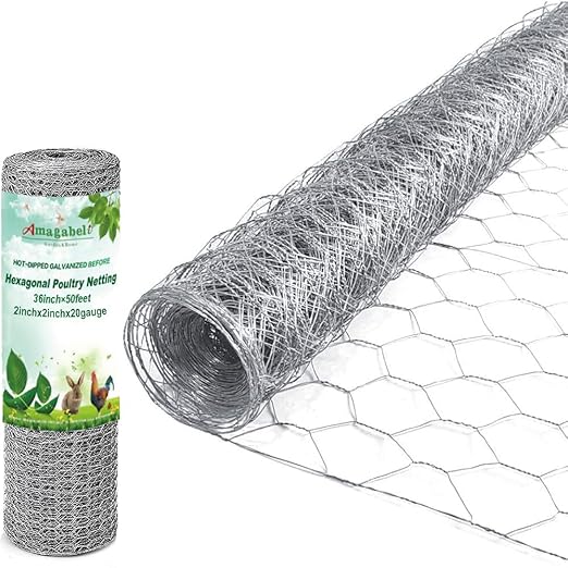 Amagabeli Chicken Wire Fencing Poultry Wire Netting 36inch x 50ft 2 Inch Hexagonal Galvanized Mesh Garden Fence Animal Barrier for Garden Protection Craft Rabbit Cage Dog Roll Chicken Coop Accessories