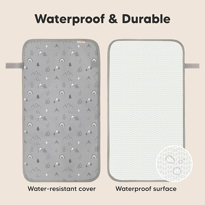 KeaBabies Portable Diaper Changing Pad, Easy Wipe Clean - Foldable Waterproof Baby Changing Mat for Diaper Bag, Compact, Lightweight, 25x13 Newborn, Infant, Baby Changer Travel Essential (Woodland)