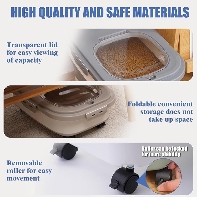 Collapsible Dog Food Storage Container, Airtight 30 35 Lbs Rice Cereal Flour Sugar Kitchen Accessories Bin Bucket, 20 25 Lbs Dog Cat Pet Holder Gift Travel Essentials Must Haves Gear Stuff Necessities