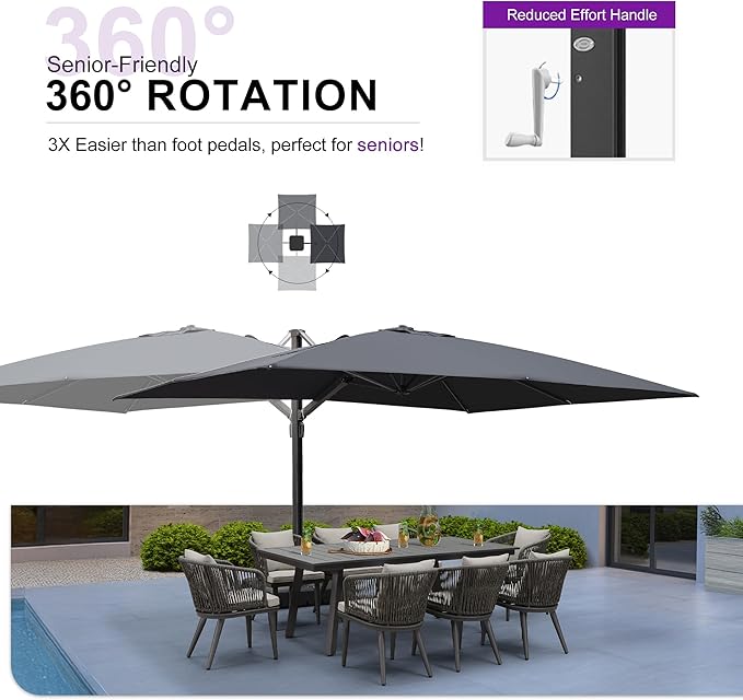 PURPLE LEAF 10' X 13' Rectangle Patio Umbrella with Base Large Windproof Offset Hanging Outdoor Umbrella Cantilever Umbrella Outdoor Patio Grey