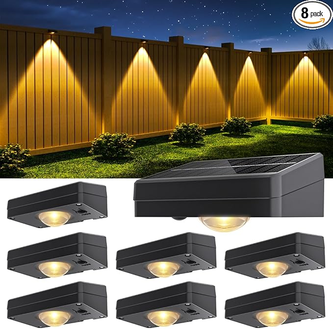 NIORSUN Solar Fence Lights Outdoor Waterproof, Warm & Cool White RGB，8 Pack LED