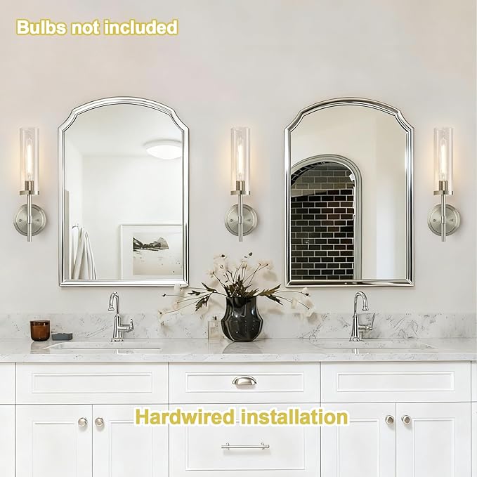 Wall Sconces Set of Two, Brushed Nickel Bathroom Sconces