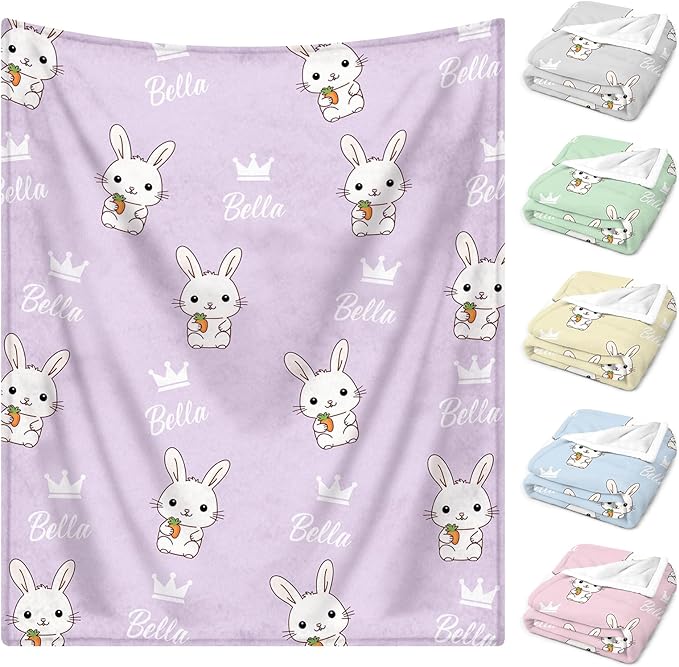 Personalized Easter Baby Blanket With Names & Cute Animals - Customized Baskets for Boys, Girls & Kids - Newborn Soft