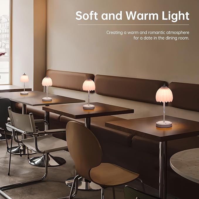 Tulip Table Lamp with 5200mAh Battery & Touch Control, Cordless Small Table