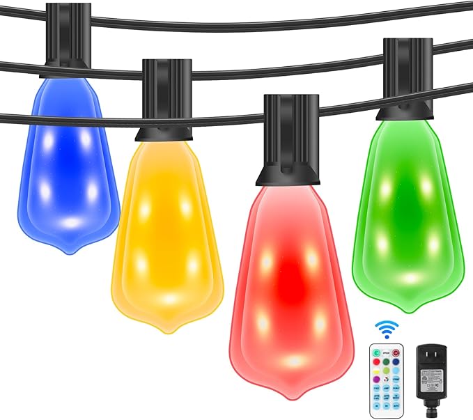 Auroraworld 35FT Outdoor String Lights: Dimmable, RGB Color-Changing Patio