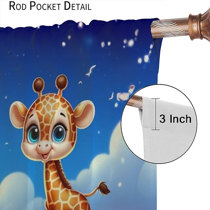 Jungle Safari Window Curtains for Kids Boys Girls Watercolor Cartoon Forest Animals Baby Living Room Bedroom Nursery Toddler Rod Pocket Drapes 55" W X 63" L