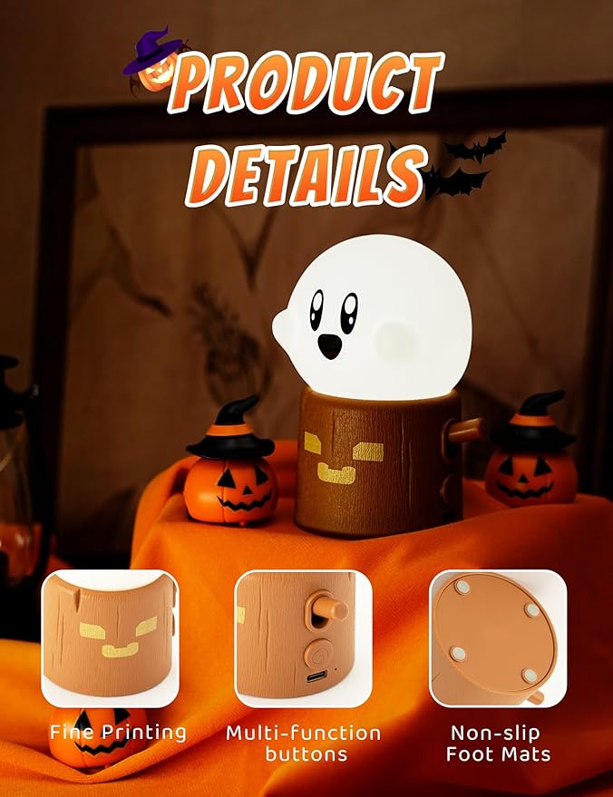 Ghost Stumps Lamp, Cute Ghost LED Night Light, Halloween Party Decorations