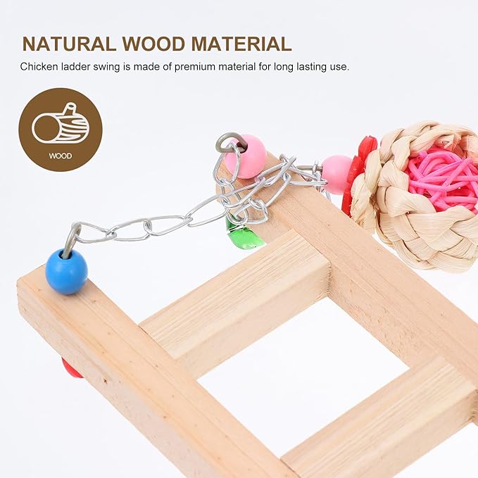 Wooden Chicken Swing and Climbing Ladder for Pet Roosters and Hens, Hanging Coop Perch Accessory for Outdoor Poultry Play Random Color