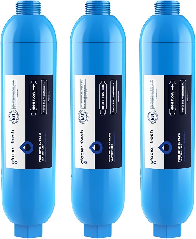 GLACIER FRESH Garden Hose End Pre-Filter for Swimming Pool, Hot Tubs, Spa, Inflatable Pool, Ponds, Greatly Reduces Bad Taste, Odors, Chlorin and Sediment, up to 8,000 Gallons, 3 Pack