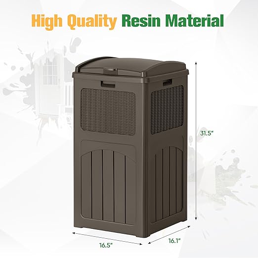 Flamaker 30 Gallon Trash Can, Resin Outdoor Garbage Can with Lid, Waterproof Hideaway Patio Waste Bins for Outside Use (Deep Brown)