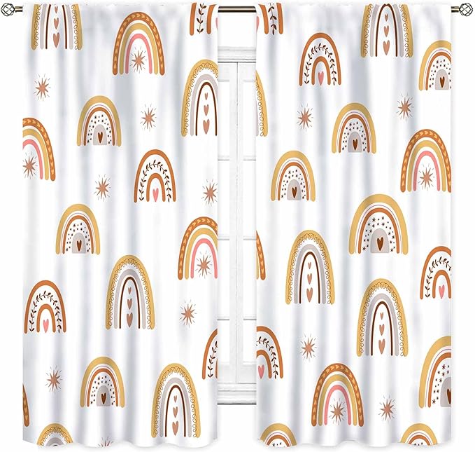 Boho Rainbow Curtains, Kids Girls Baby Cute LovelyRetro Vintage Rainbow Pastel Aesthetic Bohemian Window Curtains for Classroom Bedroom Living Room Nursery Playroom Drapery 2 Panels Set, 84"x84" Inch