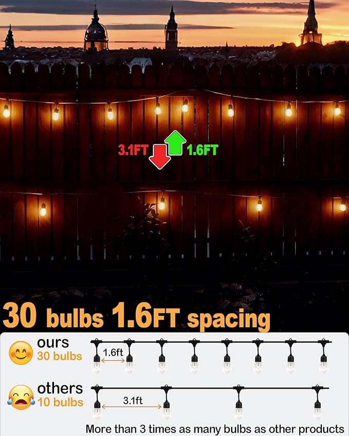 50FT Outdoor String Lights Waterproof