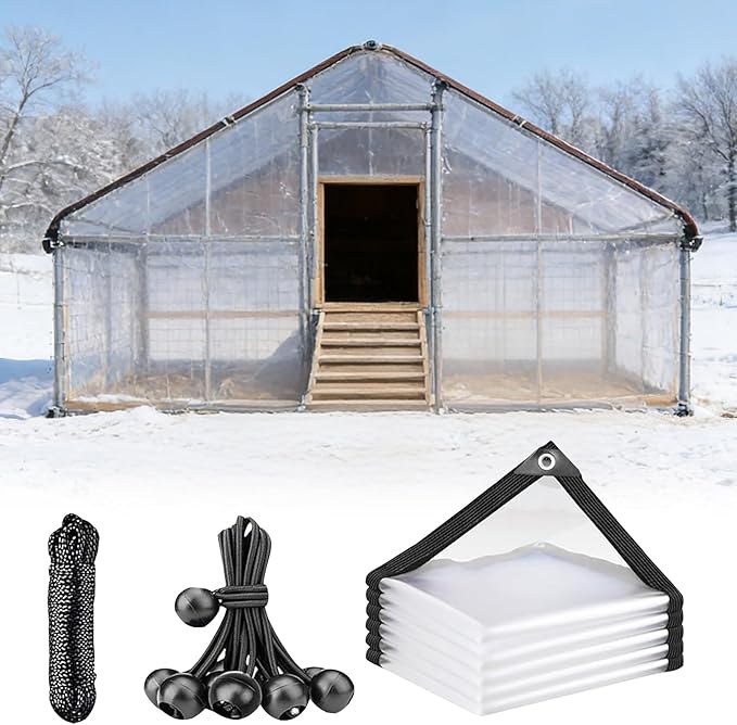 Heavy-Duty Chicken Coop Clear Tarp Waterproof Anti-Tear Cover with Metal Grommets 11x18 FT for Chicken Run, Poultry Cage, Patio Covering, Outdoor Farm Shed, Pheasantry Runway, Greenhouse & More