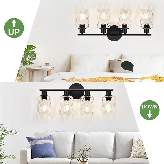 4-Light Bathroom Light Fixtures, Matte Black Vanity Lights