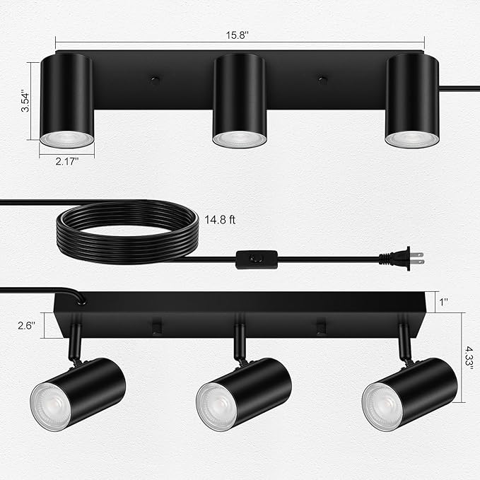 3 Light Track Lighting Kit, Industrial LED Wall Light