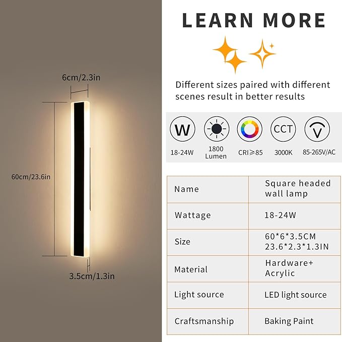 Mikeru 2pack 23.6inch Modern Outdoor Wall Light Fixtures, 3000K Exterior Lights