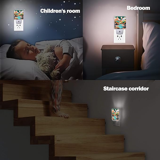 Pink Moon Mountain Night Light, River Plug into Wall