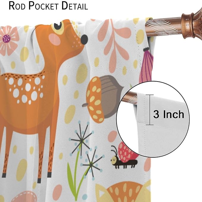 Jungle Animals Curtains, Cute Cartoon Animals Branches Blackout Window Treatments, Rod Pocket Thermal Insulated Drapes 2 Panel Sets for Kids Bedroom Nursery Classroom, 42" W X 45" L