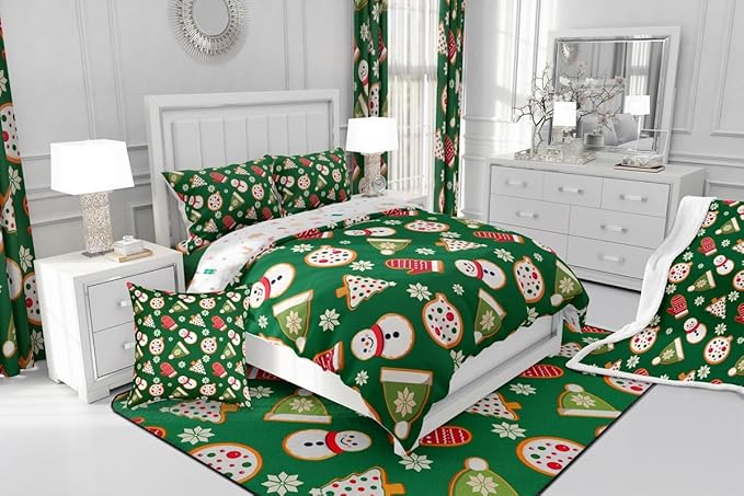 Feelyou Merry Christmas Comforter Set Full Size Snowman Bedding Set for Kids Boys Girls Gloves Cookies Duvet Quilt Snowflake Bedroom Decor Microfiber 3 Pcs with 2 Pillow Cases