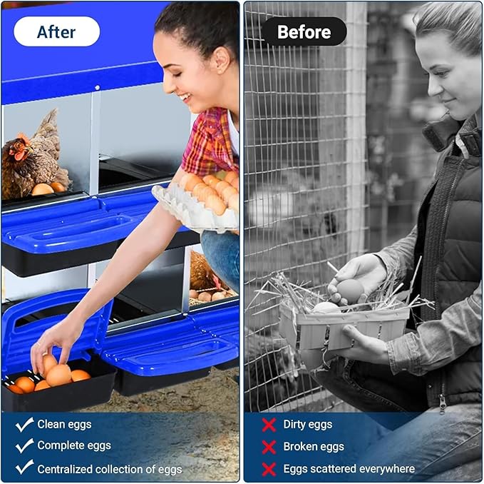 Chicken Nesting Box, 8 Hole 2 Layer Hen Nest Boxes with Legs, Roll-Away Egg Collection System with Ventilation Holes，Rustproof Plastic Tray & Keyhole Mounting, Chicken Laying Box