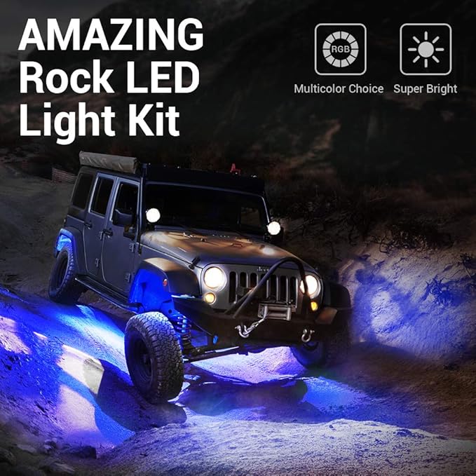 MICTUNING 2025 Upgraded RGB Rock Lights Kit, 8 Pods Underglow Multicolor Neon
