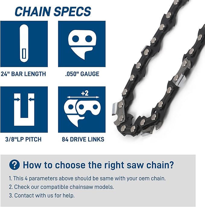 3-Pack 24 Inch Chainsaw Chain 3/8" Pitch .050" Gauge 84 Drive Links