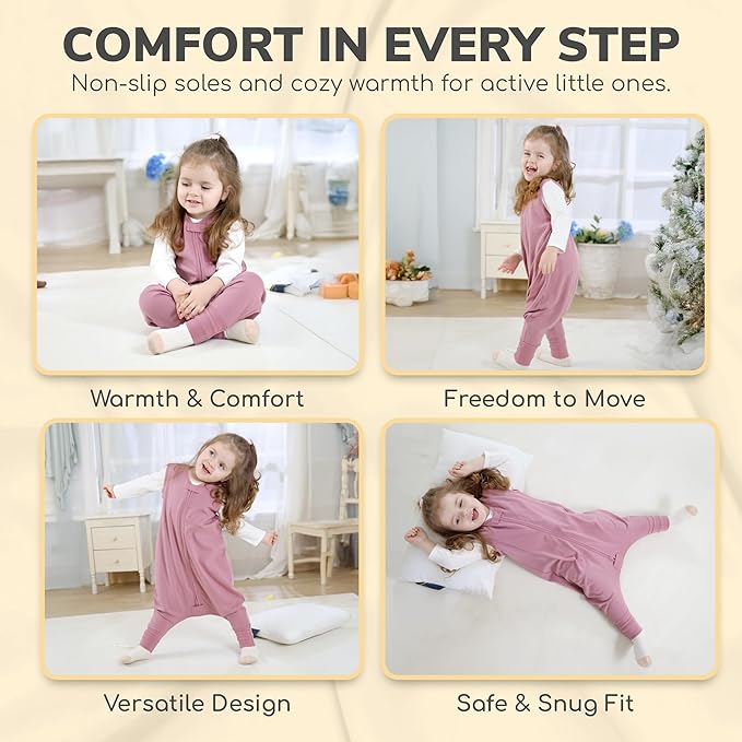 Mama Cheetah Toddler Sleep Sack with Feet 6-18 M, 1.0 TOG Organic Cotton Baby Sleeping Bag with Legs, Baby Wearable Blankets for Walkers w/ 2-Way Zipper, Sleep Sack for Girls & Boys, Early Walker