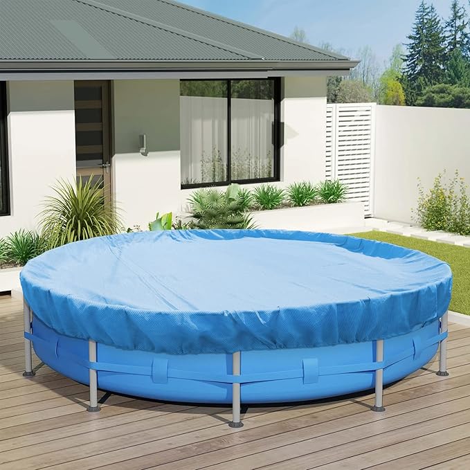 ECOOPTS 14 ft Round Pool Cover for Above Ground Pools, Swimming Pool Cover Protector Winter Safety Cover (Blue)
