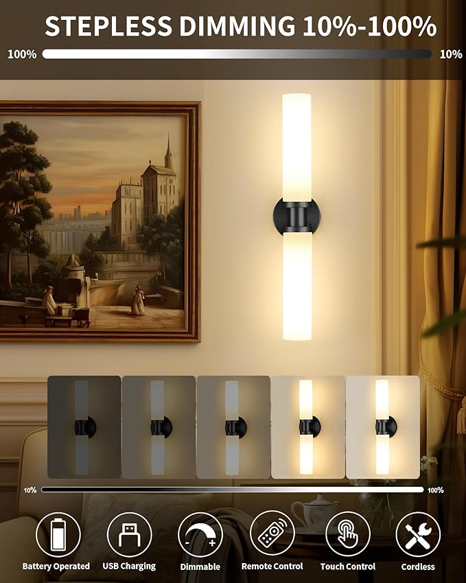 Rechargeable Battery Operated Wall Sconce, 8000mAh Cordless Wall Light