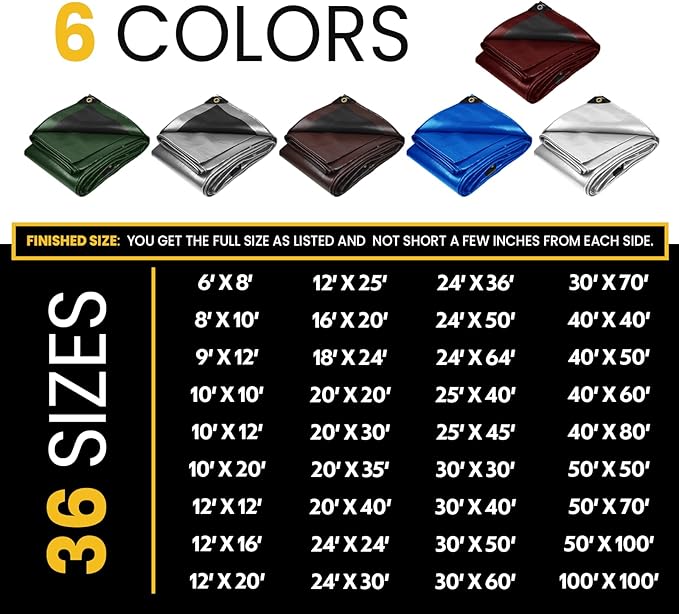 PROTARP Extra Heavy Duty 16 Mil Tarp Cover, Waterproof, UV Resistant, Rip and Tear Proof, Poly Tarpaulin with Reinforced Edges for Roof, Camping, Patio, Pool, Boat. (Maroon/Black 40′ X 50′)